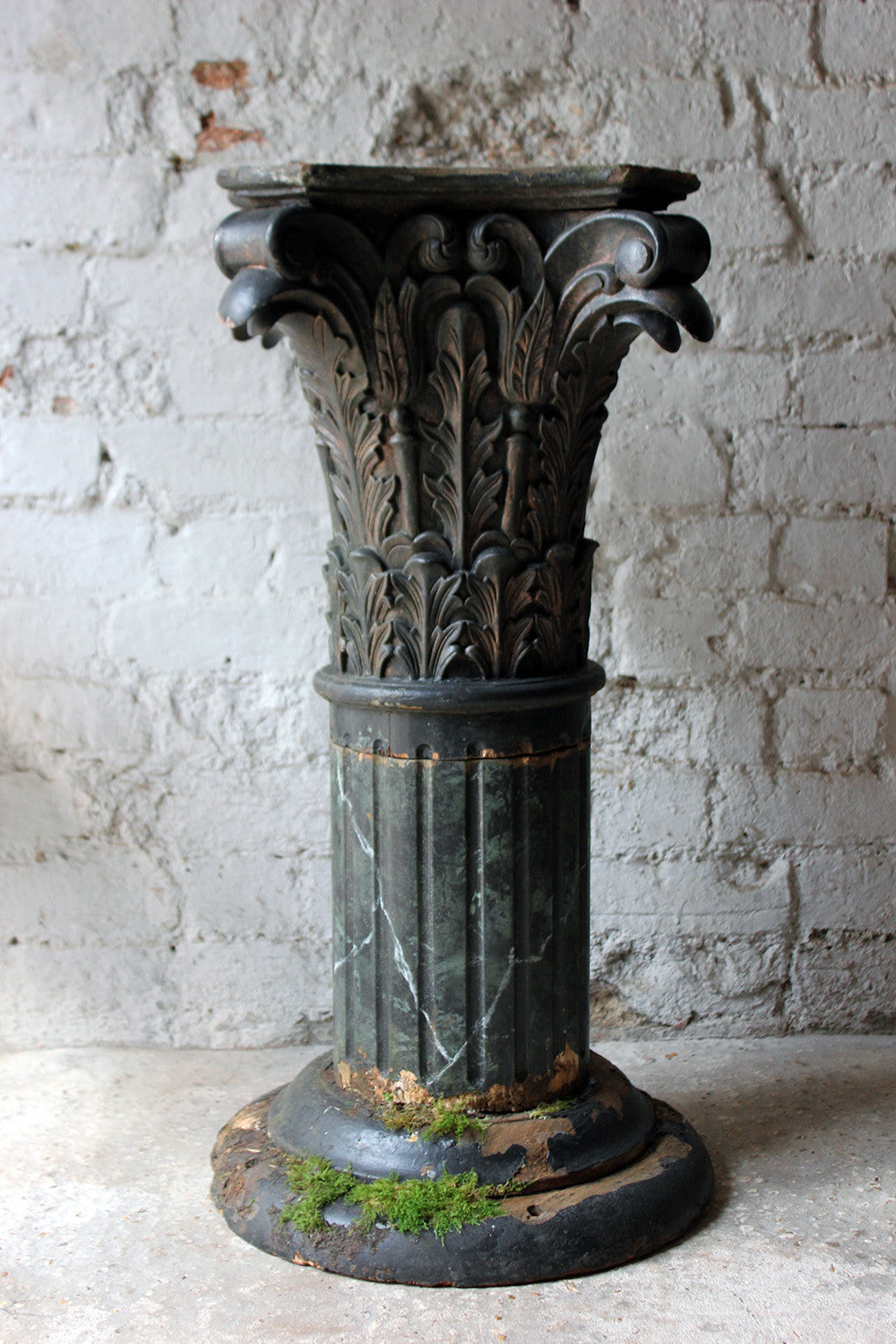 A Decorative Pair of Early 20thC Carved Pine & Faux Marble Painted Corinthian Column Pedestals c.1930-40