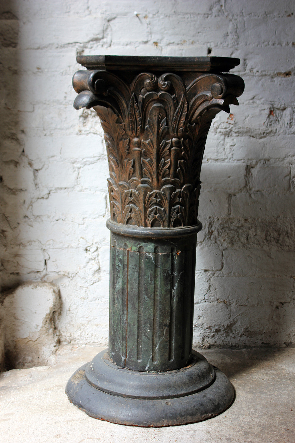 A Decorative Pair of Early 20thC Carved Pine & Faux Marble Painted Corinthian Column Pedestals c.1930-40