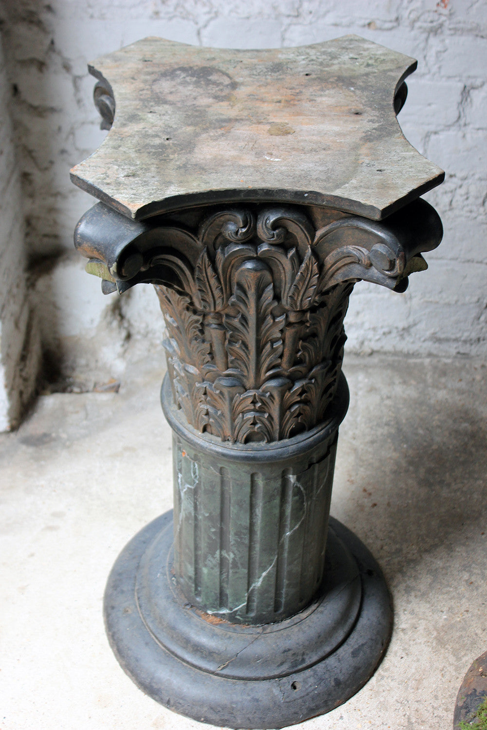 A Decorative Pair of Early 20thC Carved Pine & Faux Marble Painted Corinthian Column Pedestals c.1930-40