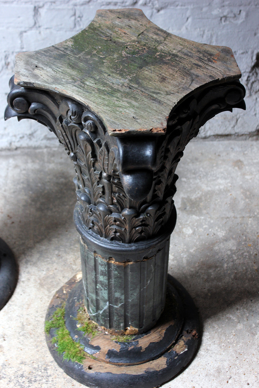 A Decorative Pair of Early 20thC Carved Pine & Faux Marble Painted Corinthian Column Pedestals c.1930-40