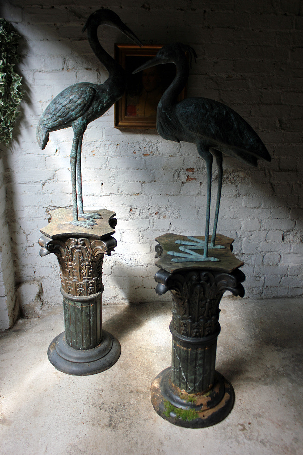 A Decorative Pair of Early 20thC Carved Pine & Faux Marble Painted Corinthian Column Pedestals c.1930-40