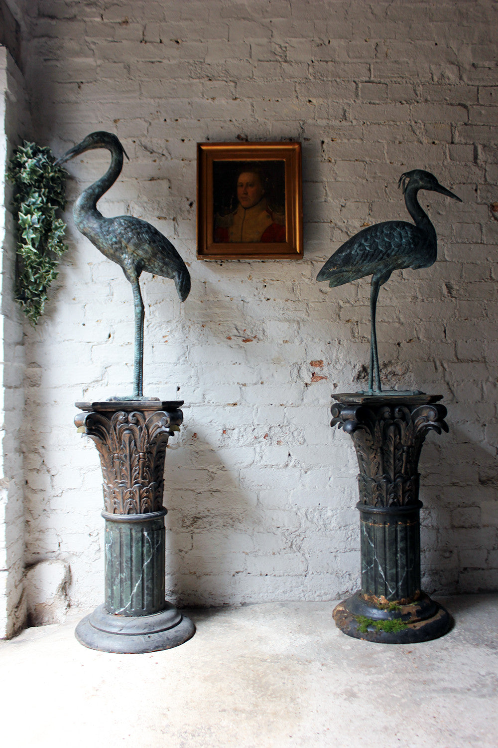 A Decorative Pair of Early 20thC Carved Pine & Faux Marble Painted Corinthian Column Pedestals c.1930-40