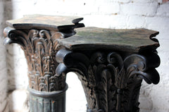 A Decorative Pair of Early 20thC Carved Pine & Faux Marble Painted Corinthian Column Pedestals c.1930-40