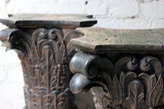 A Decorative Pair of Early 20thC Carved Pine & Faux Marble Painted Corinthian Column Pedestals c.1930-40