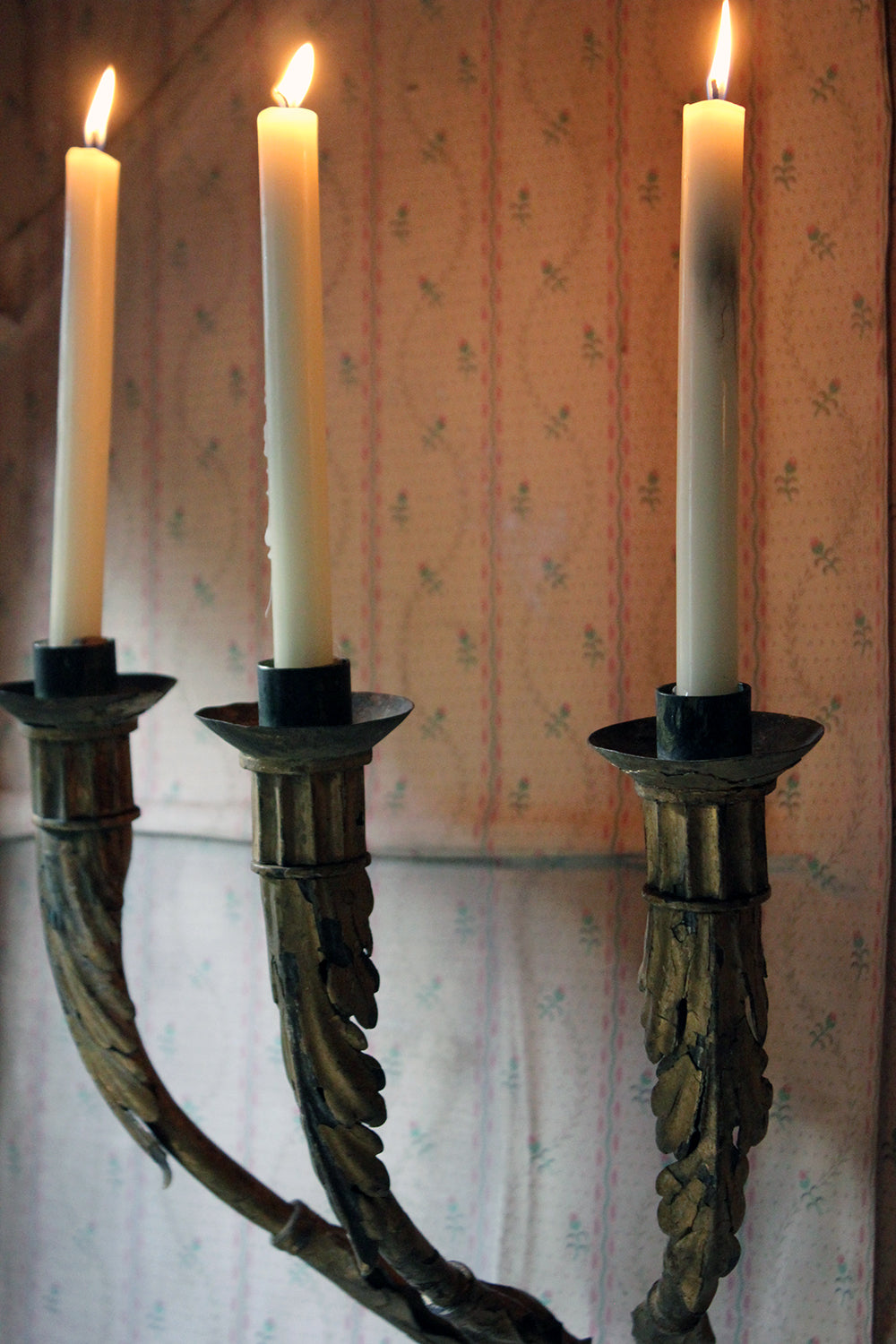 A Fine Pair of 18thC Italian Gilded Iron Wall Sconce Candelabra c.1770-90; Formerly of The Estate of Sir Christopher Lee