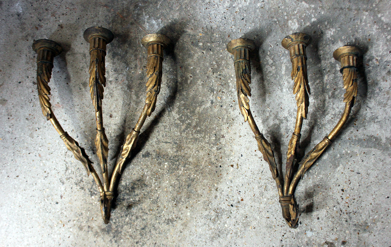 A Fine Pair of 18thC Italian Gilded Iron Wall Sconce Candelabra c.1770-90; Formerly of The Estate of Sir Christopher Lee