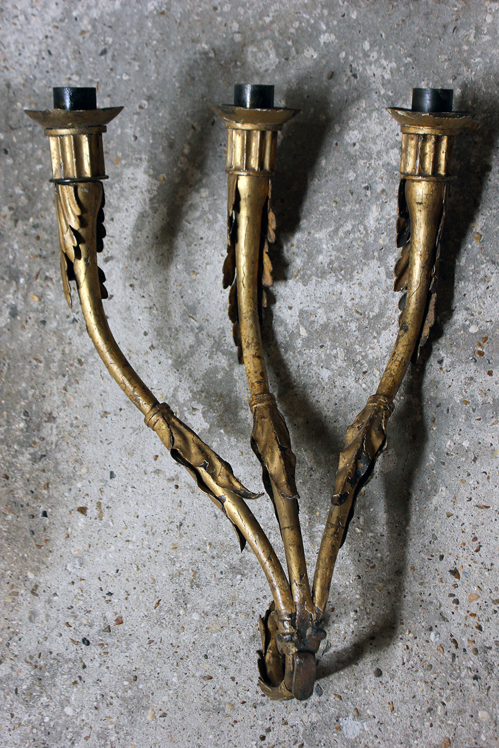 A Fine Pair of 18thC Italian Gilded Iron Wall Sconce Candelabra c.1770-90; Formerly of The Estate of Sir Christopher Lee