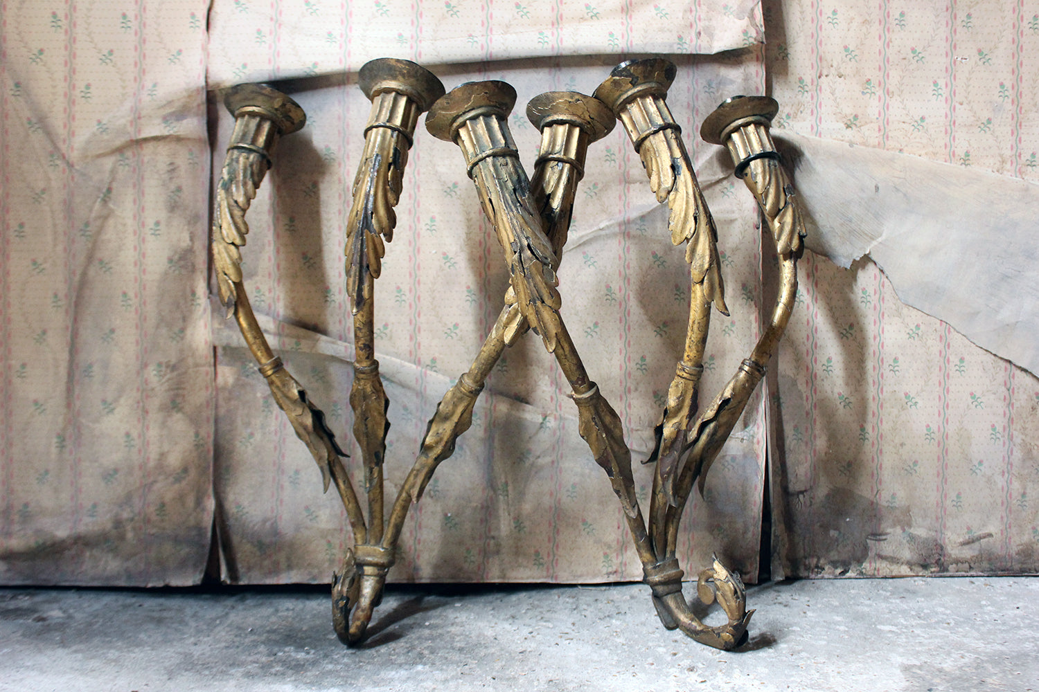 A Fine Pair of 18thC Italian Gilded Iron Wall Sconce Candelabra c.1770-90; Formerly of The Estate of Sir Christopher Lee