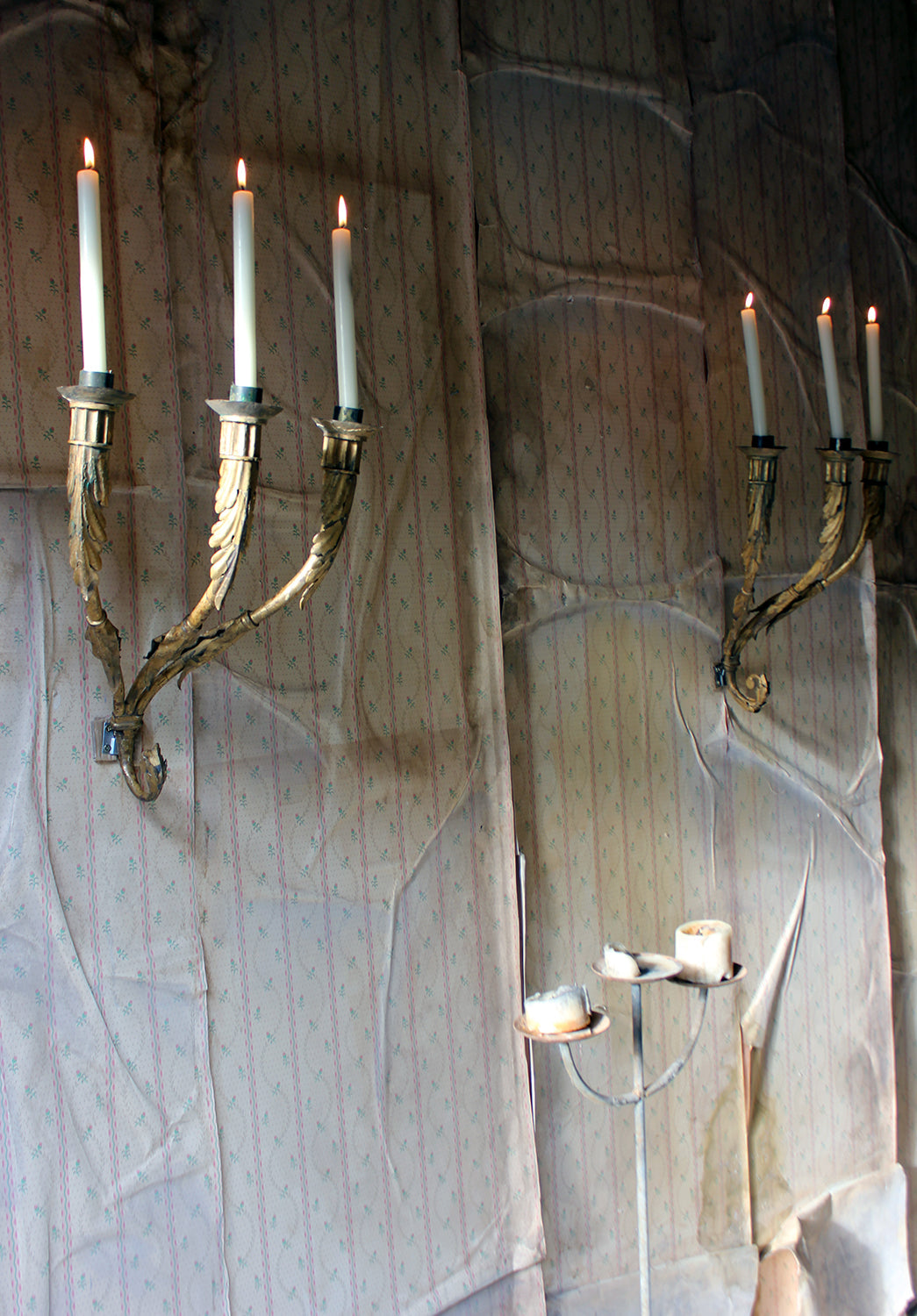 A Fine Pair of 18thC Italian Gilded Iron Wall Sconce Candelabra c.1770-90; Formerly of The Estate of Sir Christopher Lee