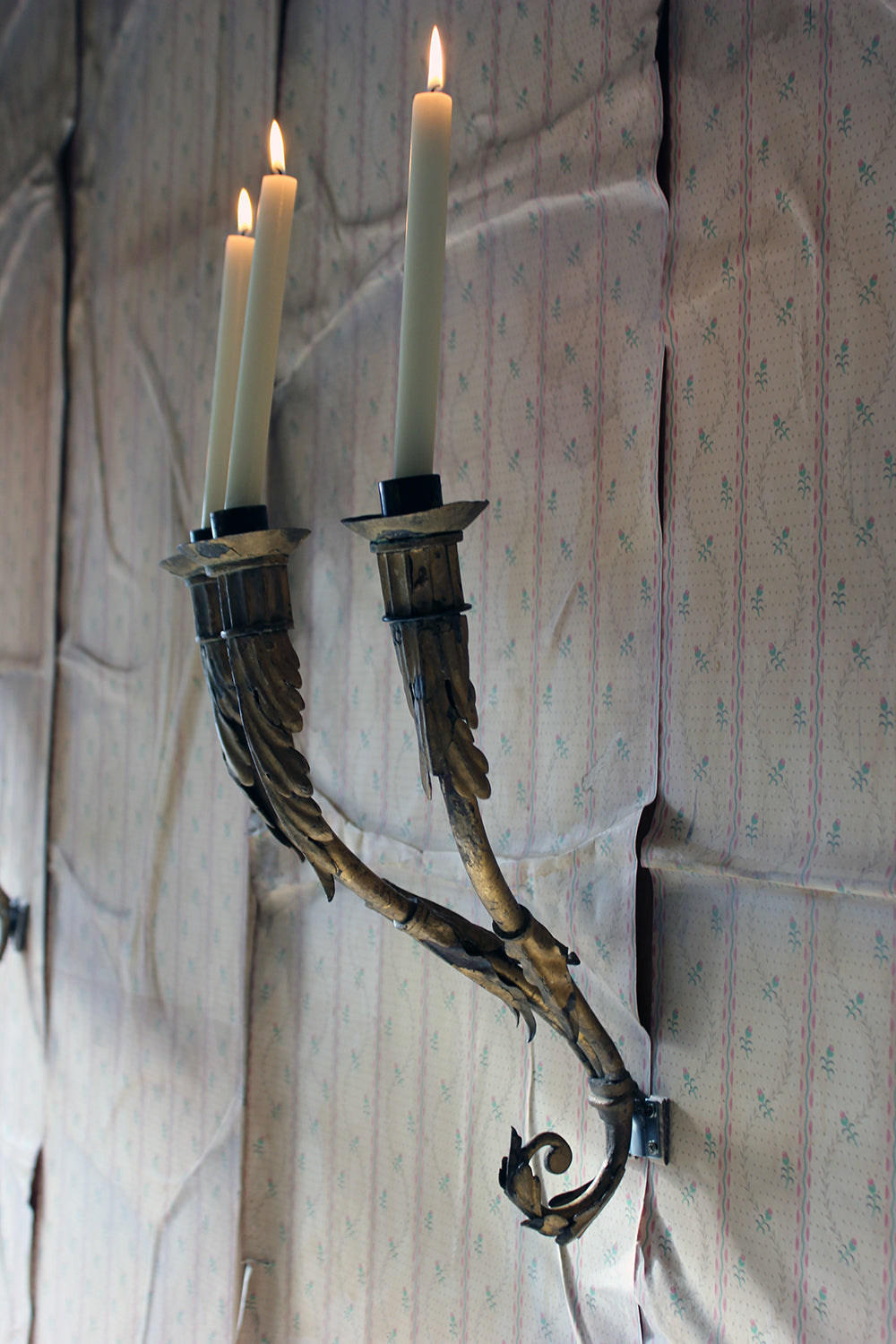 A Fine Pair of 18thC Italian Gilded Iron Wall Sconce Candelabra c.1770-90; Formerly of The Estate of Sir Christopher Lee