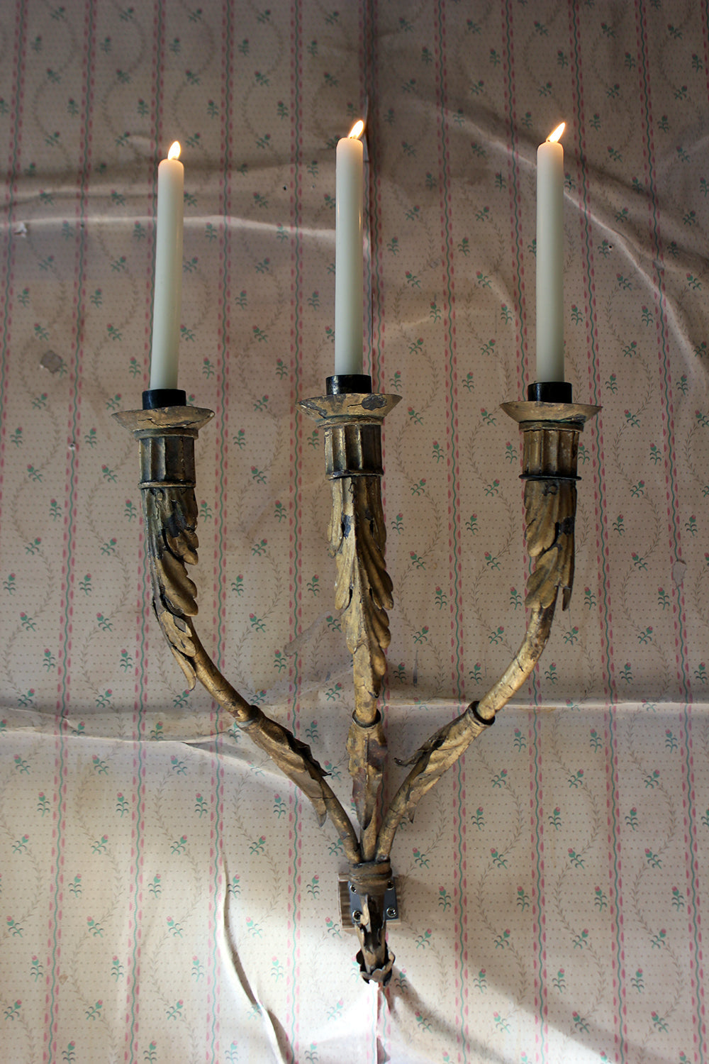 A Fine Pair of 18thC Italian Gilded Iron Wall Sconce Candelabra c.1770-90; Formerly of The Estate of Sir Christopher Lee