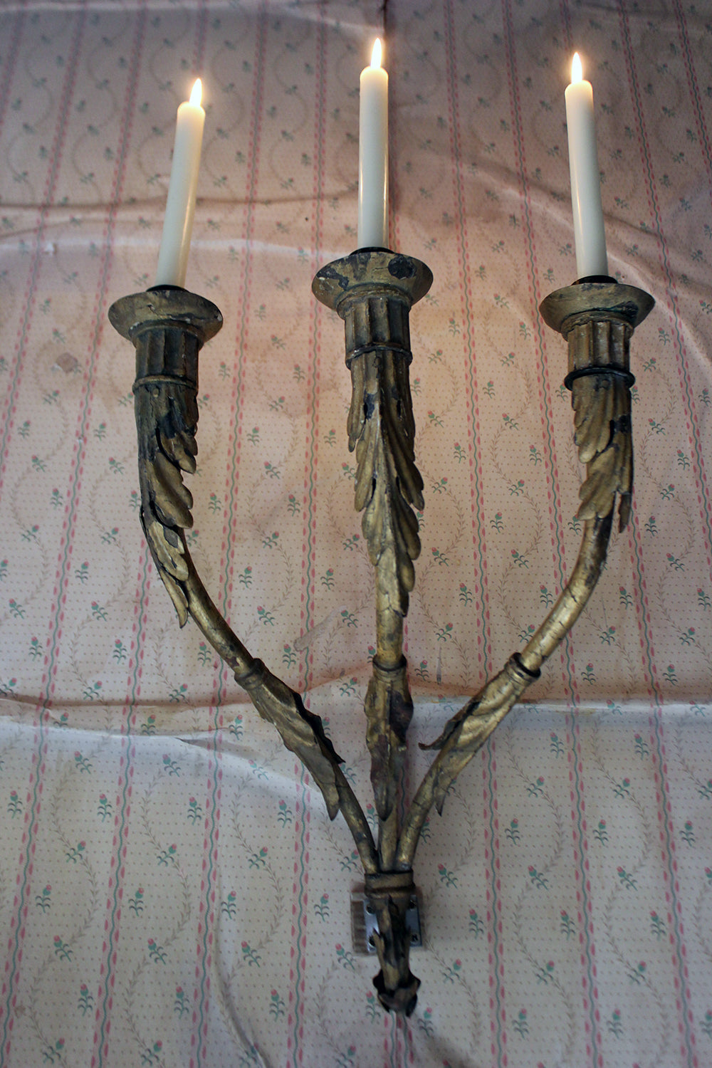 A Fine Pair of 18thC Italian Gilded Iron Wall Sconce Candelabra c.1770-90; Formerly of The Estate of Sir Christopher Lee