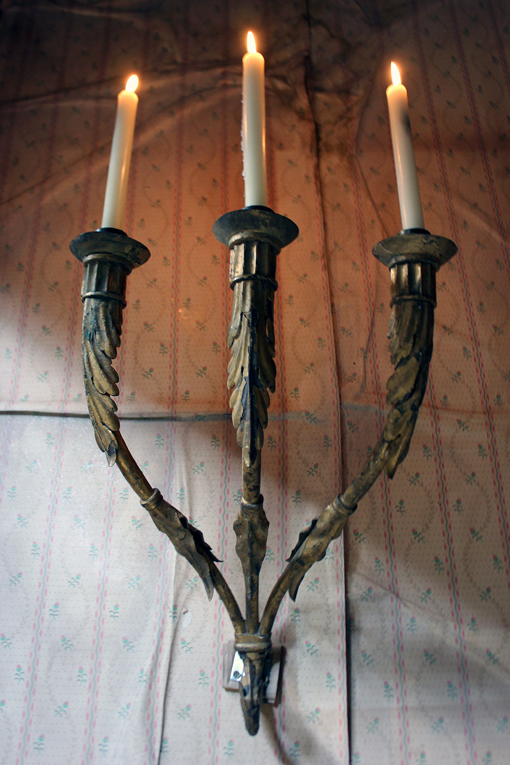 A Fine Pair of 18thC Italian Gilded Iron Wall Sconce Candelabra c.1770-90; Formerly of The Estate of Sir Christopher Lee