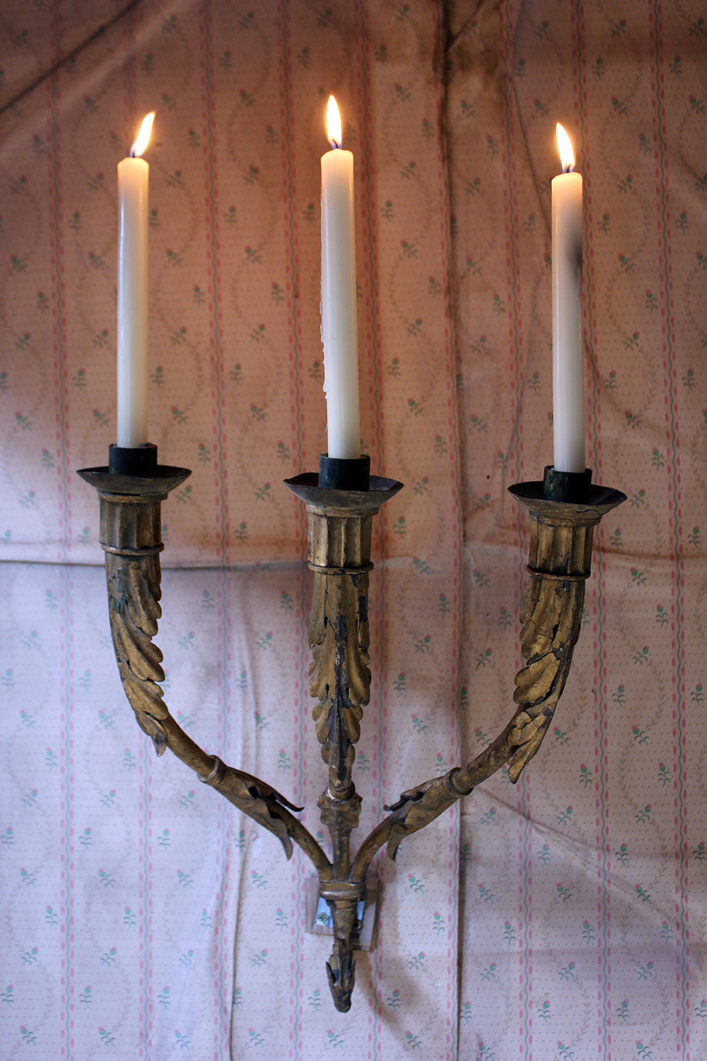 A Fine Pair of 18thC Italian Gilded Iron Wall Sconce Candelabra c.1770-90; Formerly of The Estate of Sir Christopher Lee