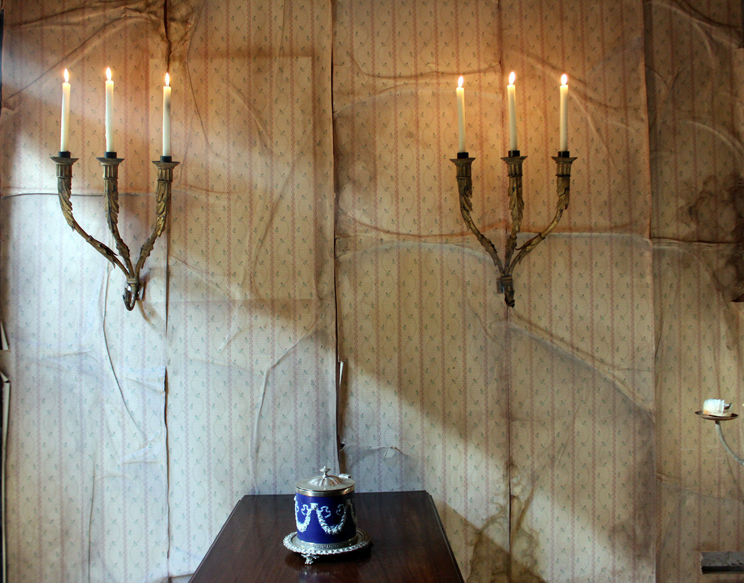 A Fine Pair of 18thC Italian Gilded Iron Wall Sconce Candelabra c.1770-90; Formerly of The Estate of Sir Christopher Lee