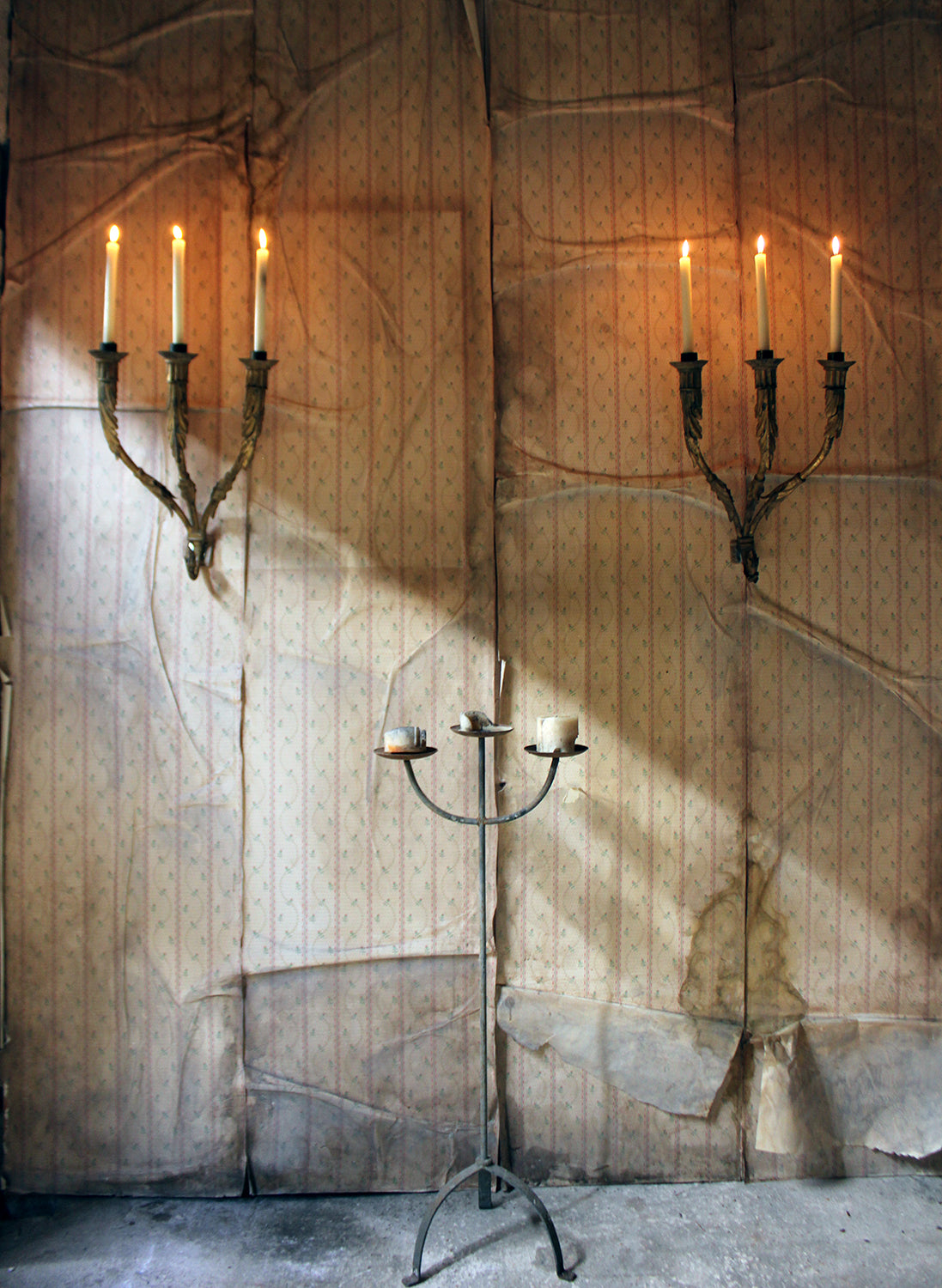 A Fine Pair of 18thC Italian Gilded Iron Wall Sconce Candelabra c.1770-90; Formerly of The Estate of Sir Christopher Lee