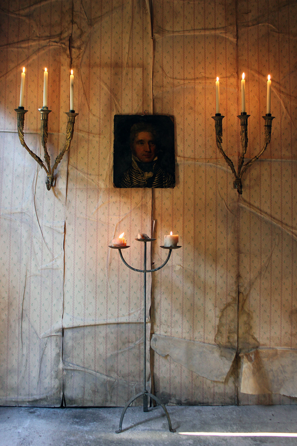 A Fine Pair of 18thC Italian Gilded Iron Wall Sconce Candelabra c.1770-90; Formerly of The Estate of Sir Christopher Lee