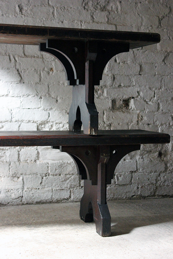 A Good Near Pair of c.1860s Gothic Revival Oak Benches in the Manner of A.W.N. Pugin