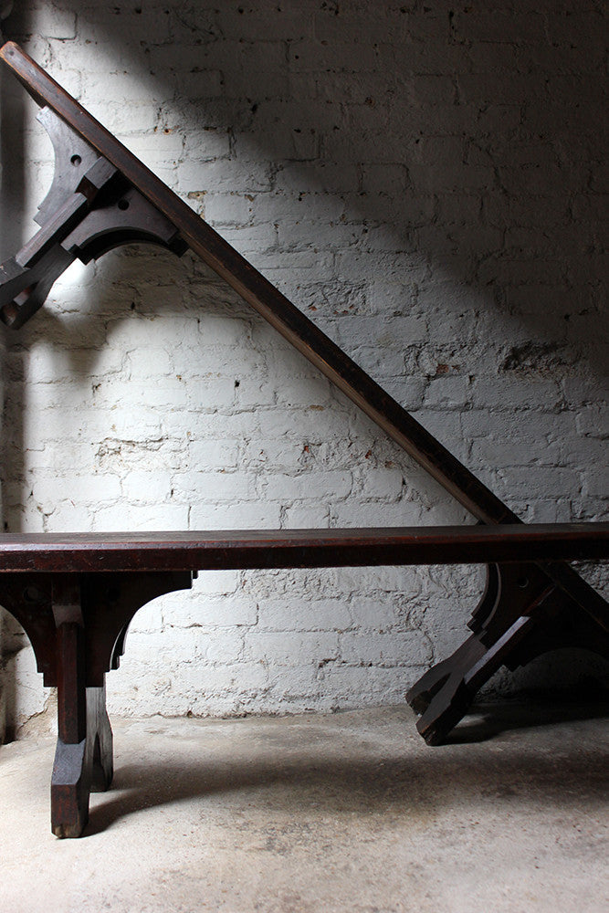 A Good Near Pair of c.1860s Gothic Revival Oak Benches in the Manner of A.W.N. Pugin