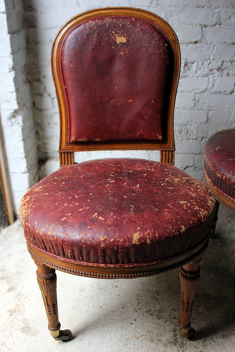 A Good Pair of Early Victorian Golden Oak & Leather Upholstered Library Chairs c.1840-50
