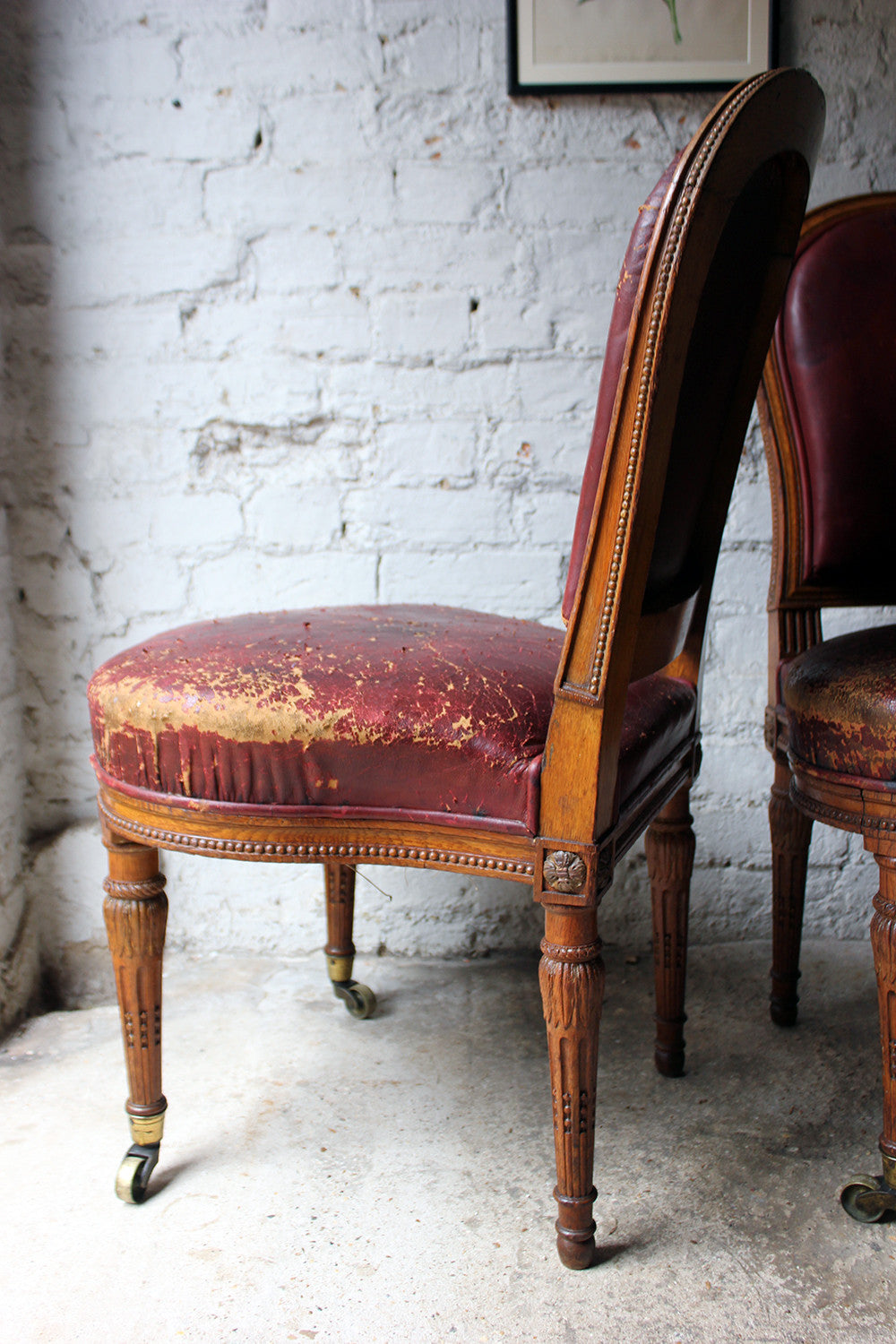 A Good Pair of Early Victorian Golden Oak & Leather Upholstered Library Chairs c.1840-50