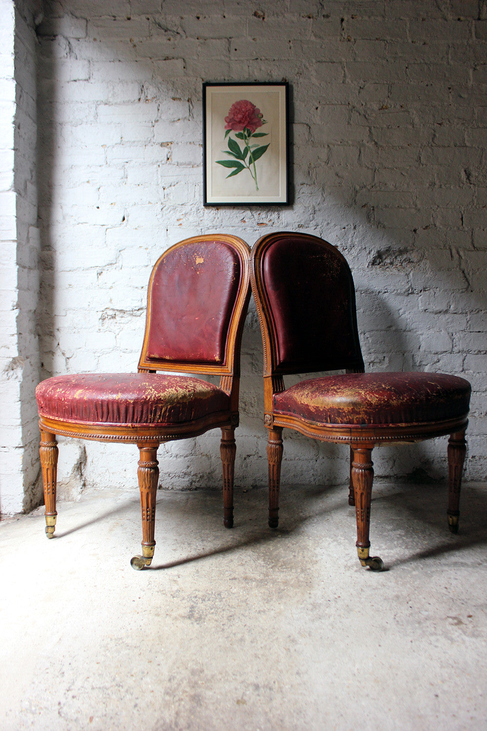 A Good Pair of Early Victorian Golden Oak & Leather Upholstered Library Chairs c.1840-50