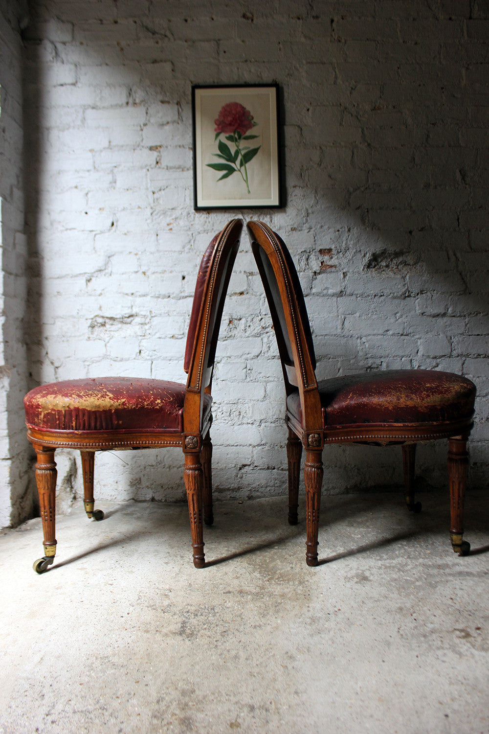 A Good Pair of Early Victorian Golden Oak & Leather Upholstered Library Chairs c.1840-50