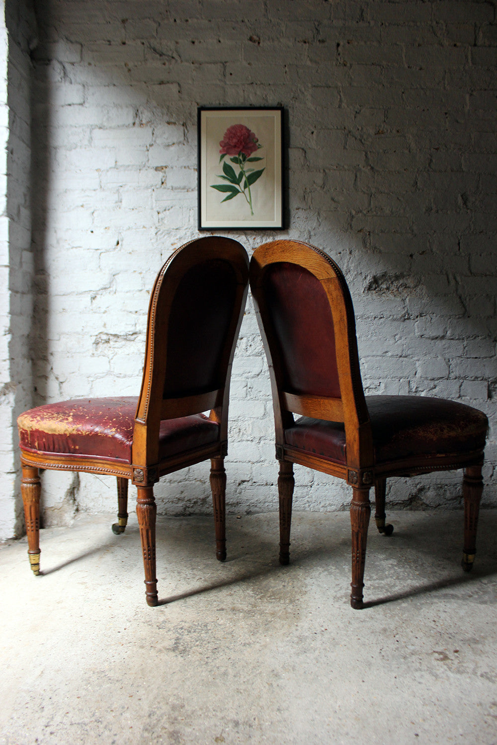 A Good Pair of Early Victorian Golden Oak & Leather Upholstered Library Chairs c.1840-50