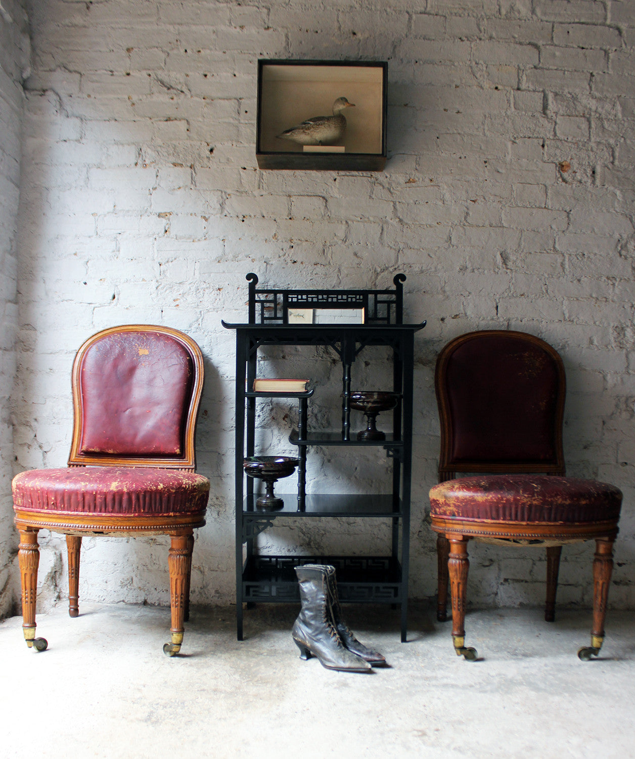 A Good Pair of Early Victorian Golden Oak & Leather Upholstered Library Chairs c.1840-50