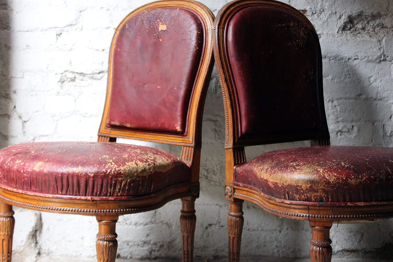 A Good Pair of Early Victorian Golden Oak & Leather Upholstered Library Chairs c.1840-50