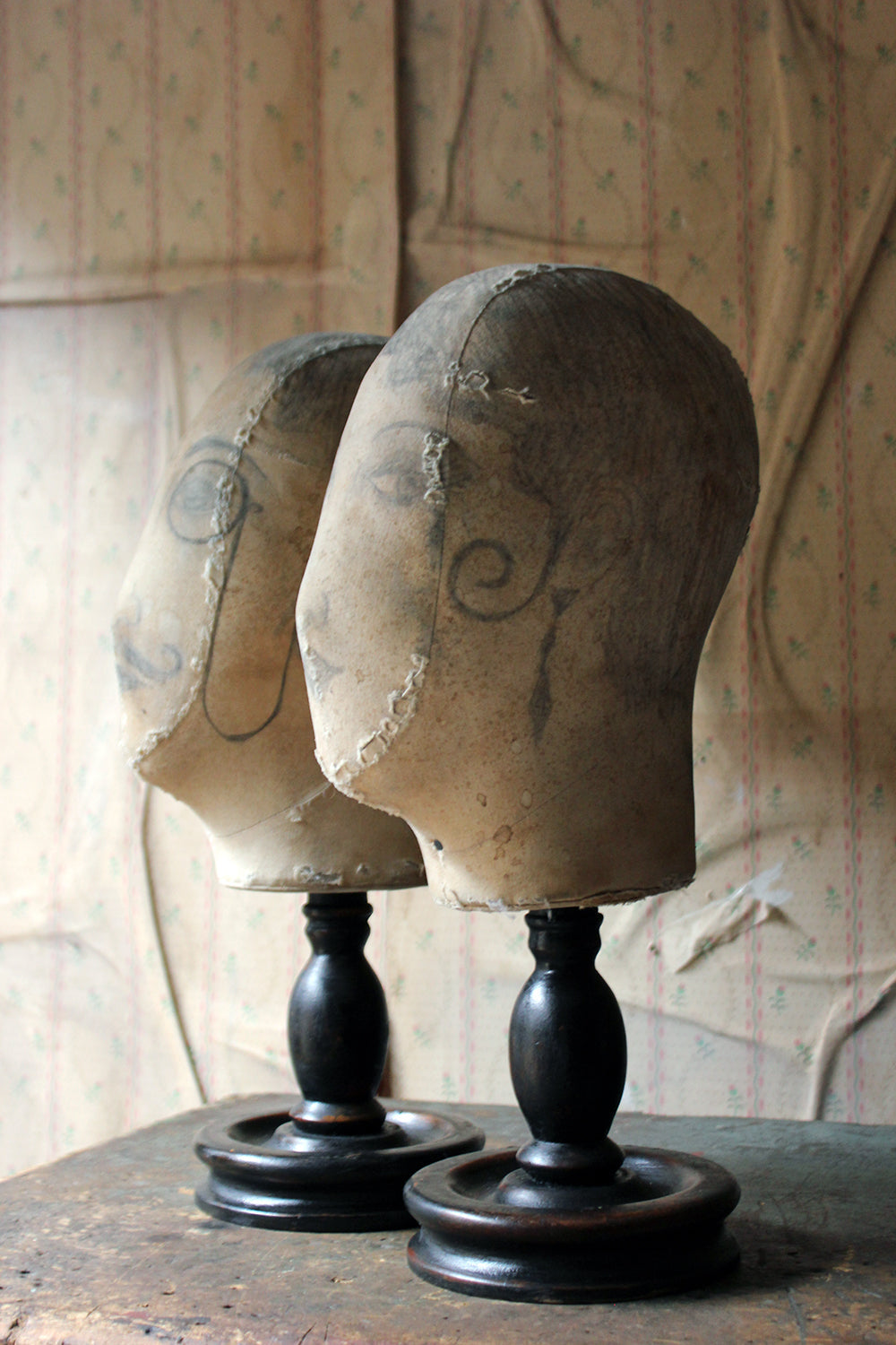 A Decorative Pair of Mannequin Shop Display Heads as a Flapper & Dandy