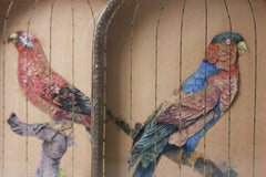 A Charming & Unusual Pair of Early 19thC Continental Appliqué Paper Pictures In The Form of Caged African Parrots c.1800-25