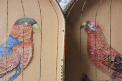 A Charming & Unusual Pair of Early 19thC Continental Appliqué Paper Pictures In The Form of Caged African Parrots c.1800-25