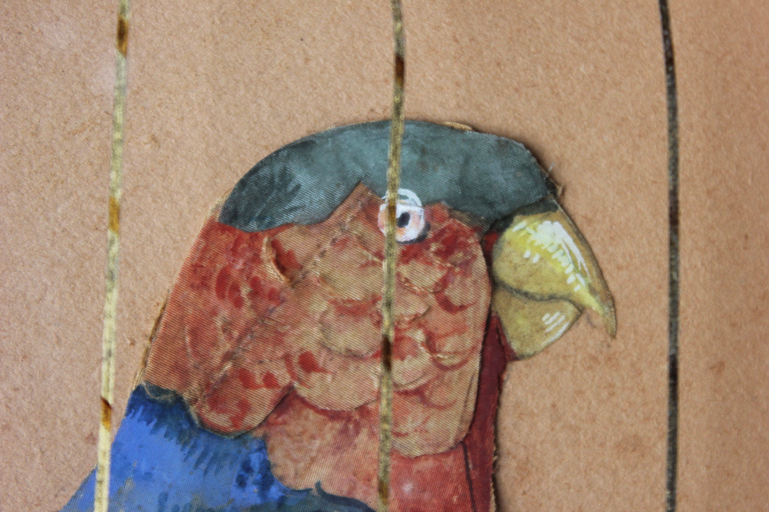 A Charming & Unusual Pair of Early 19thC Continental Appliqué Paper Pictures In The Form of Caged African Parrots c.1800-25