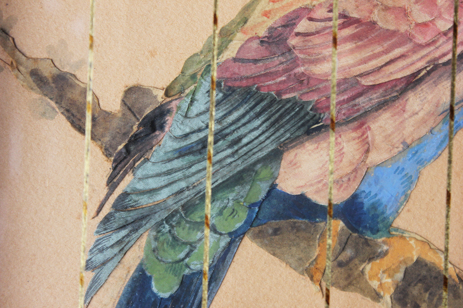 A Charming & Unusual Pair of Early 19thC Continental Appliqué Paper Pictures In The Form of Caged African Parrots c.1800-25