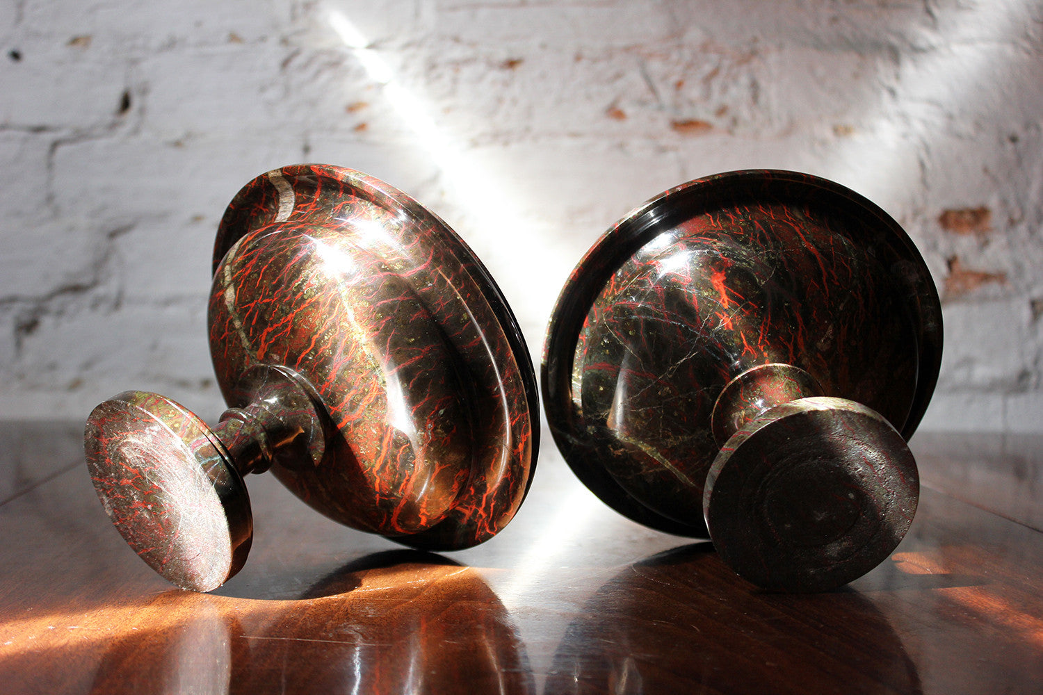 A Fine Pair of 19thC Cornish Serpentine Tazzas c.1830-50