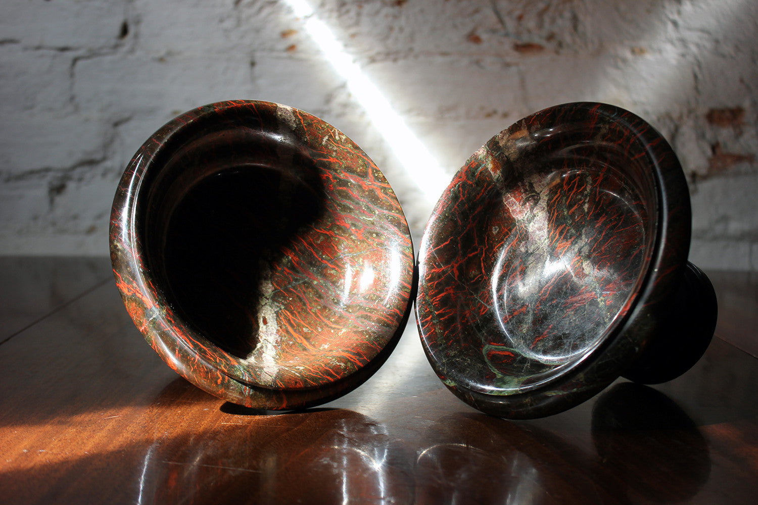 A Fine Pair of 19thC Cornish Serpentine Tazzas c.1830-50