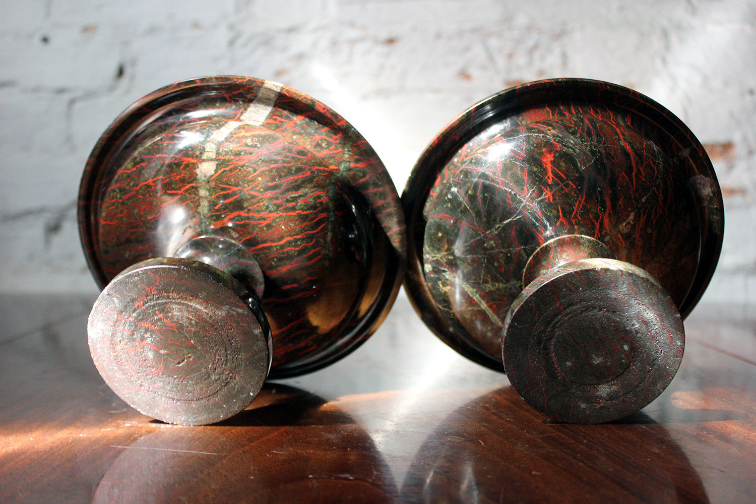 A Fine Pair of 19thC Cornish Serpentine Tazzas c.1830-50