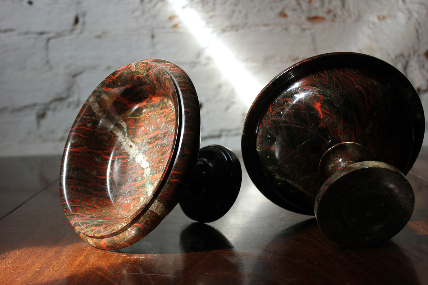 A Fine Pair of 19thC Cornish Serpentine Tazzas c.1830-50