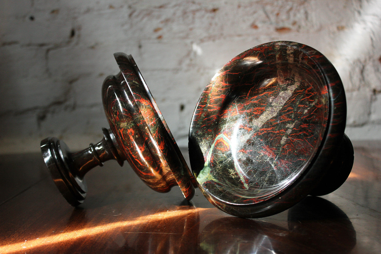 A Fine Pair of 19thC Cornish Serpentine Tazzas c.1830-50