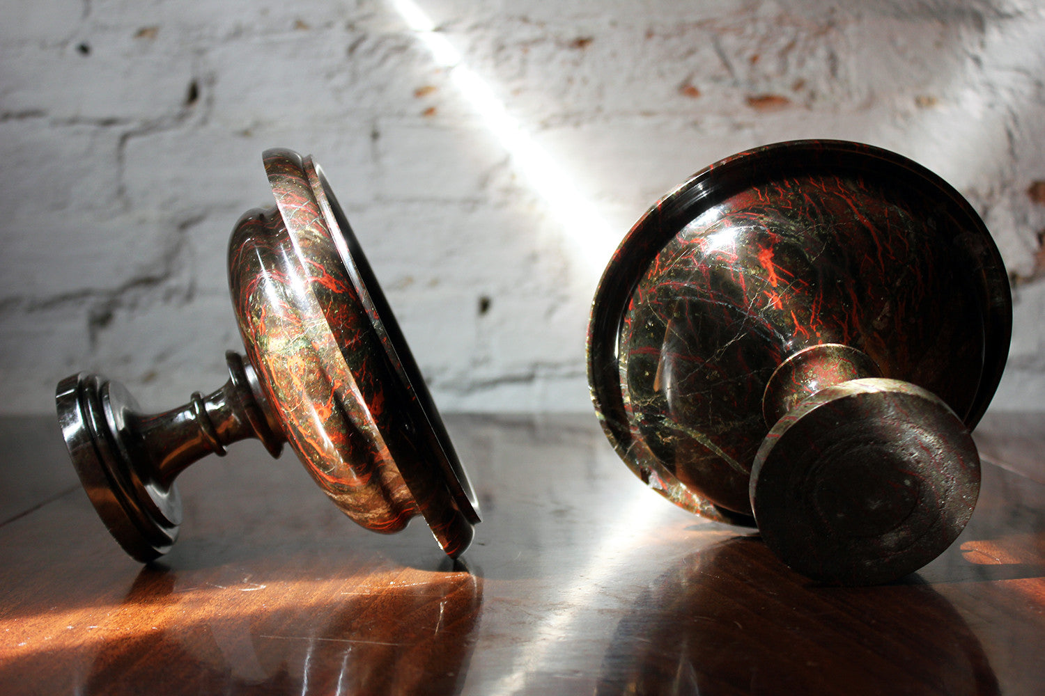 A Fine Pair of 19thC Cornish Serpentine Tazzas c.1830-50