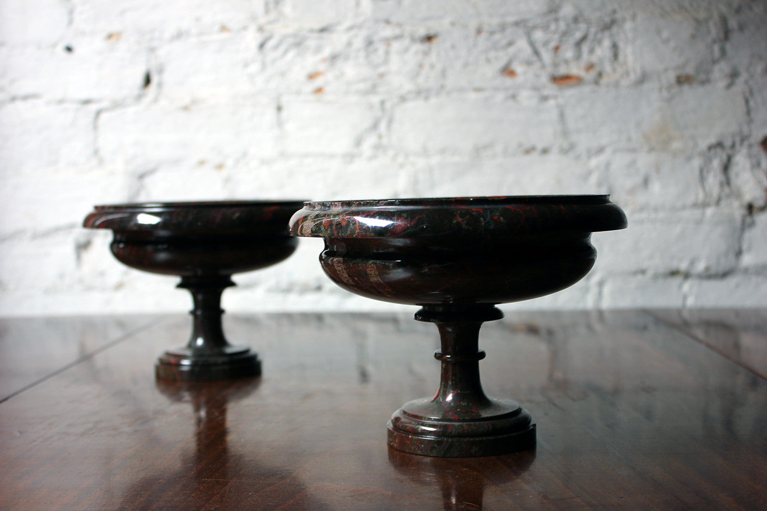 A Fine Pair of 19thC Cornish Serpentine Tazzas c.1830-50