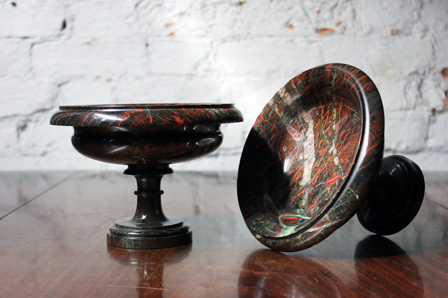A Fine Pair of 19thC Cornish Serpentine Tazzas c.1830-50