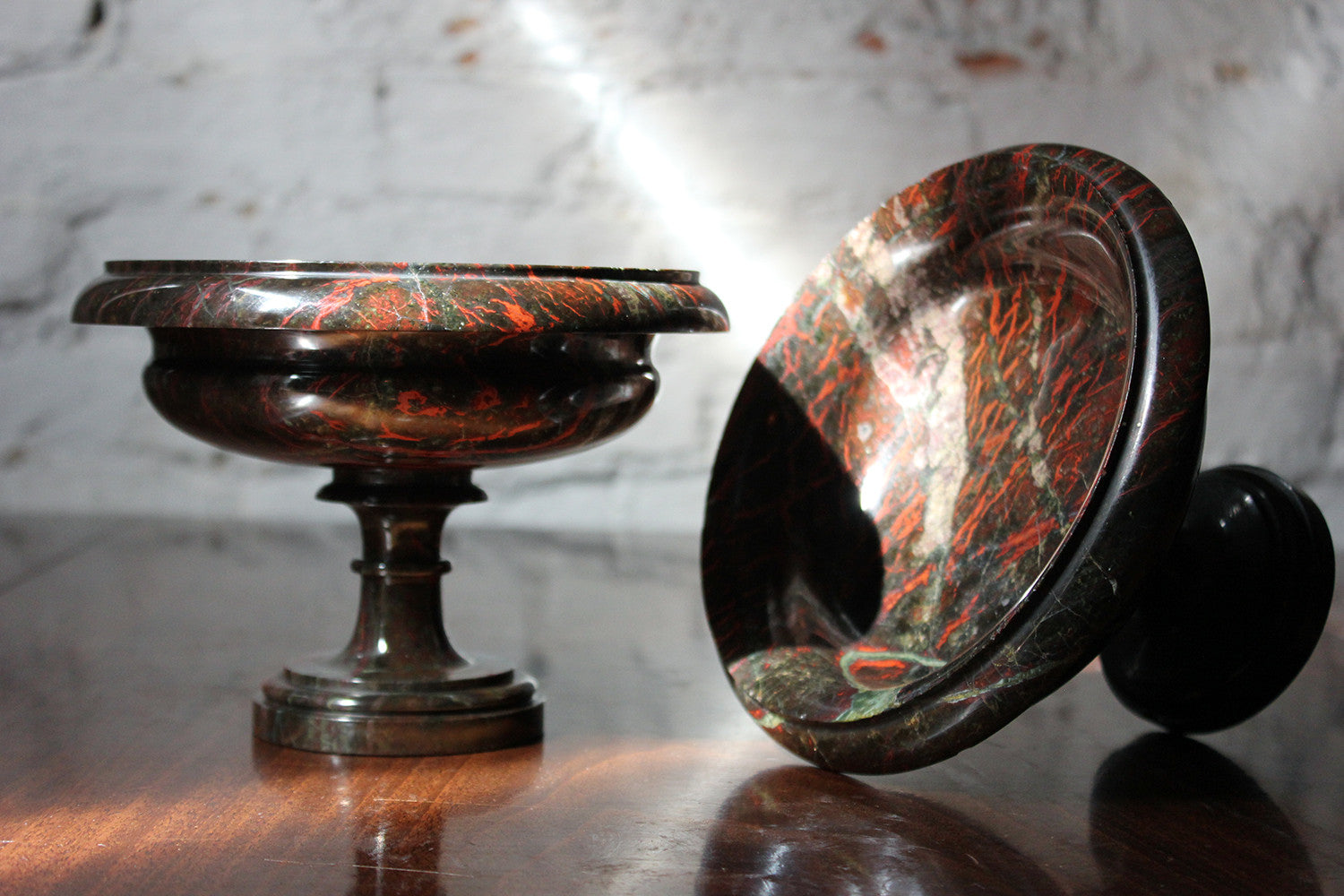 A Fine Pair of 19thC Cornish Serpentine Tazzas c.1830-50