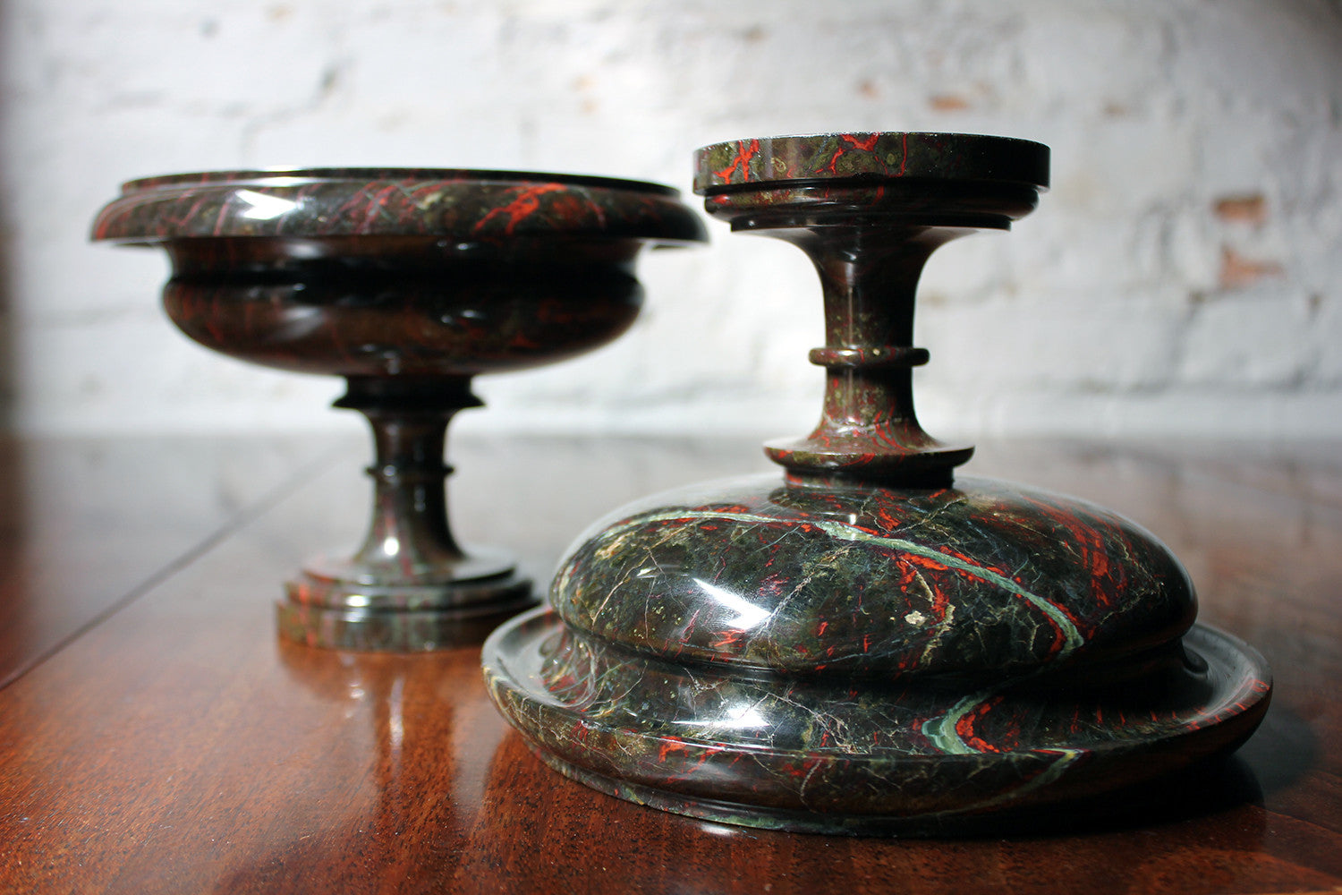 A Fine Pair of 19thC Cornish Serpentine Tazzas c.1830-50