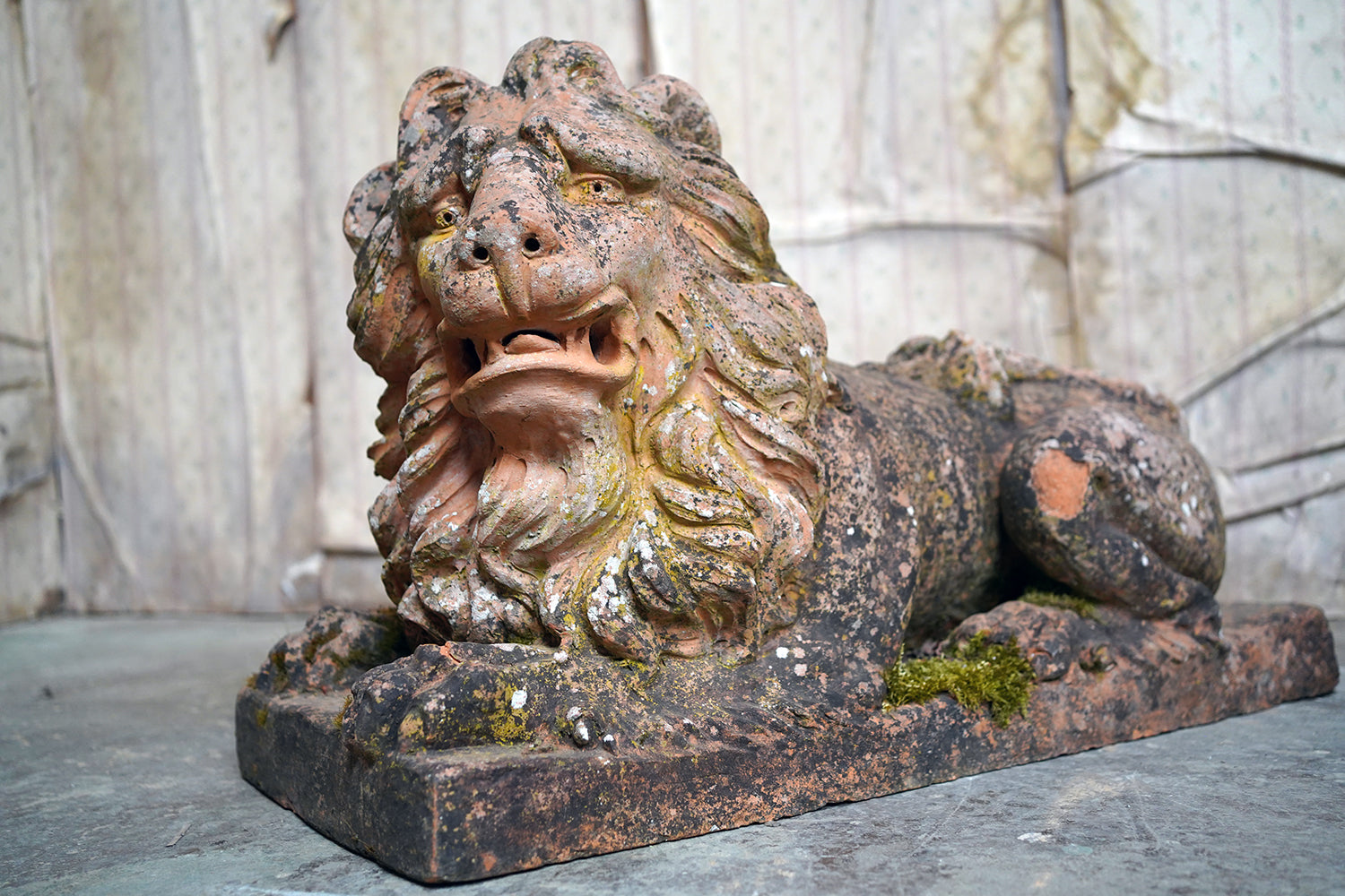 A Good Pair of Large Mid-19thC Terracotta Recumbent Lions c.1860