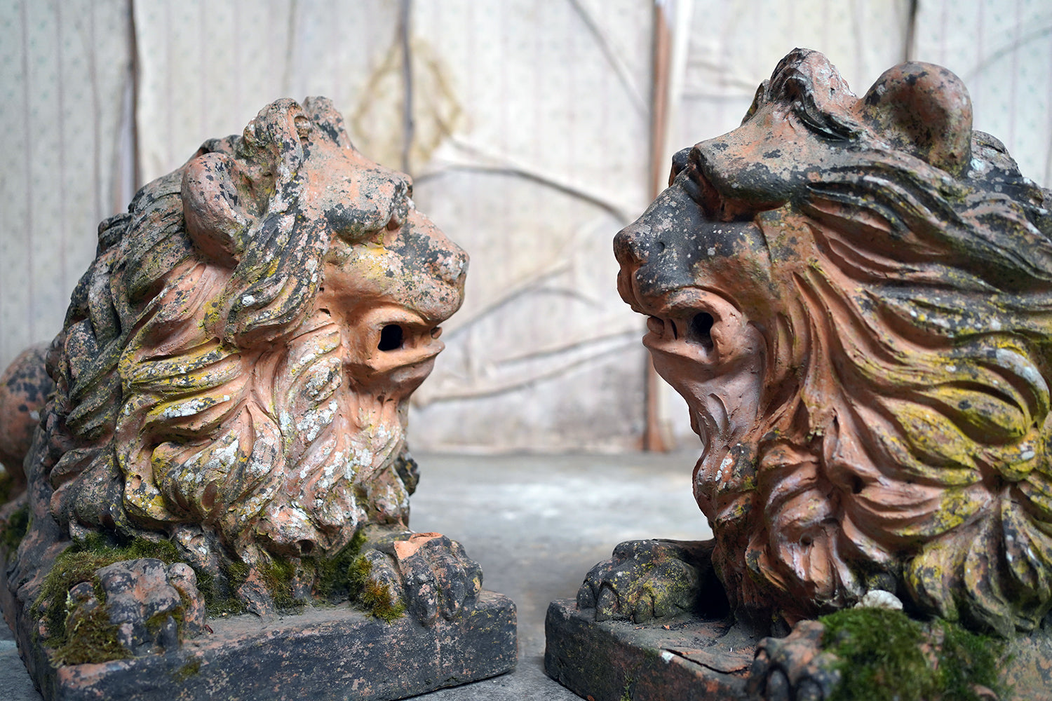 A Good Pair of Large Mid-19thC Terracotta Recumbent Lions c.1860