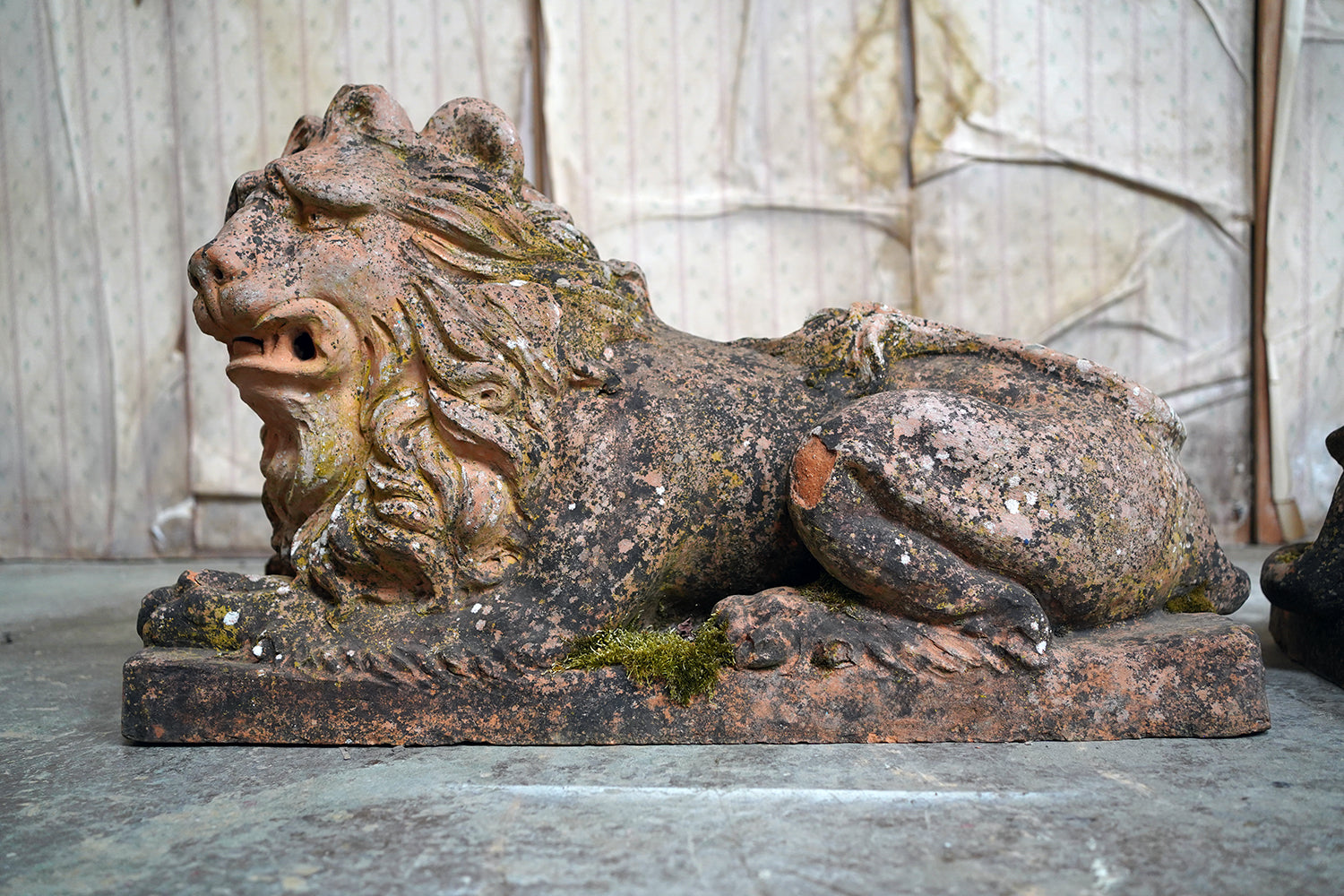A Good Pair of Large Mid-19thC Terracotta Recumbent Lions c.1860