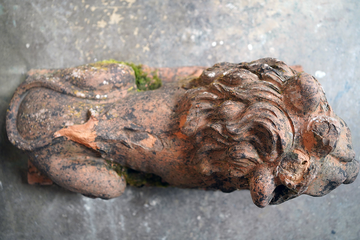 A Good Pair of Large Mid-19thC Terracotta Recumbent Lions c.1860
