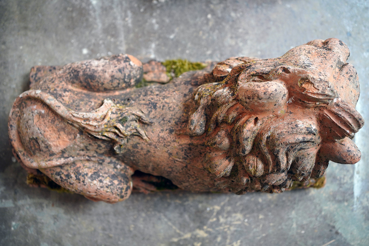 A Good Pair of Large Mid-19thC Terracotta Recumbent Lions c.1860